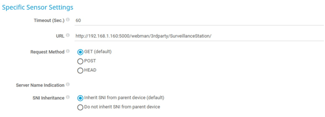 PRTG HTTP sensor settings
