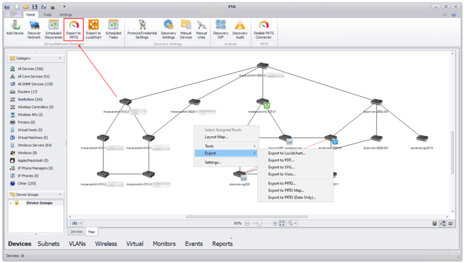 PRTG UVexplorer export network map