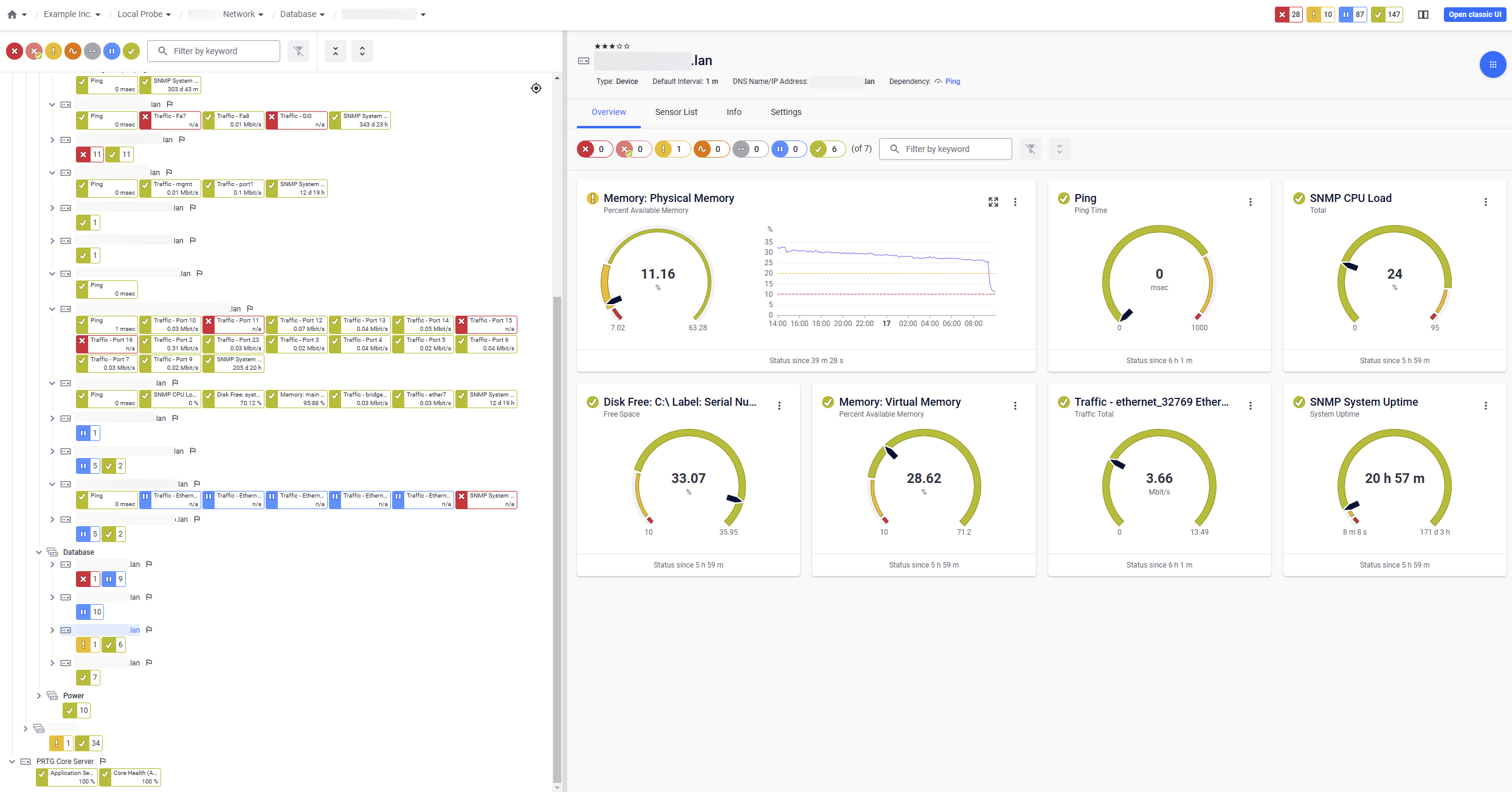 Paessler PRTG new UI - Split screen view