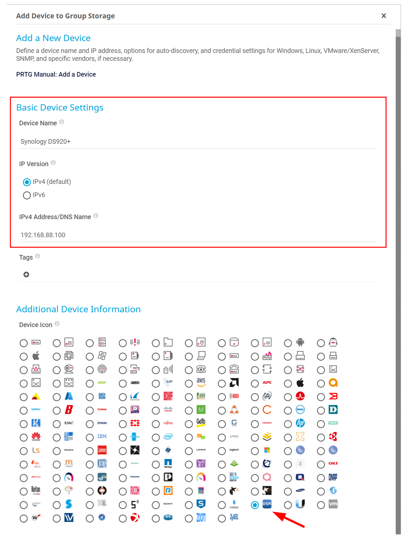 Add Synology NAS to PRTG