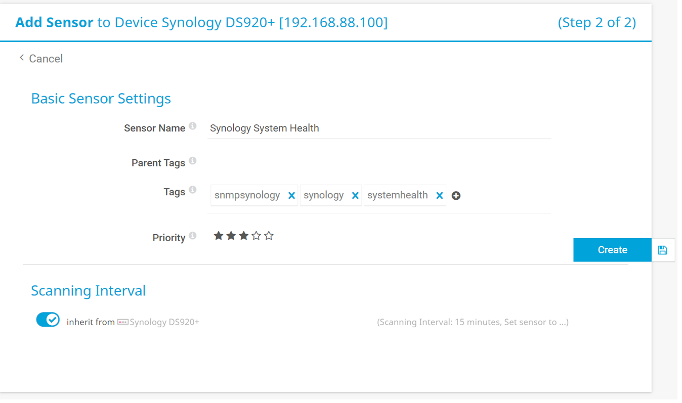 Create SNMP Synology System Health sensor