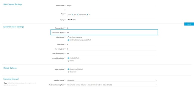 Change packet size for Ping v2 sensor