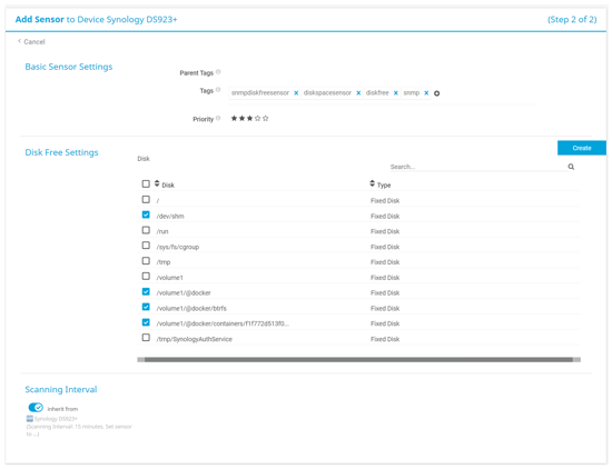 Creating a SNMP Disk Free sensor