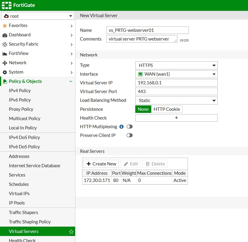 Using a FortiGate as Reverse Proxy for PRTG All the Config