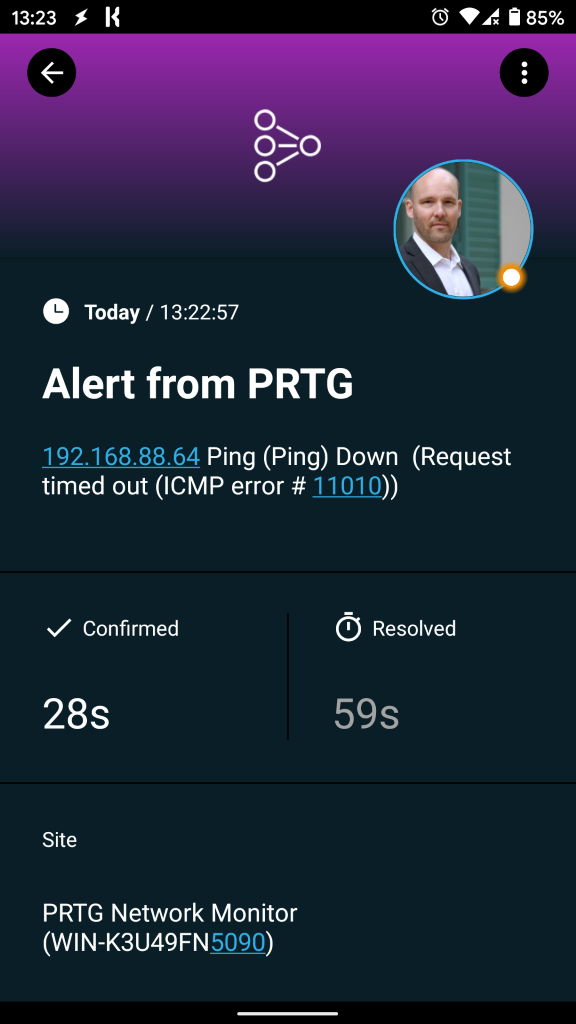 Integration of SIGNL4 in PRTG extends the alarm notification functionality