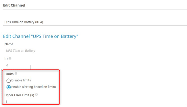 Sensor Channel UPS Time on Battery