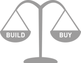 Scale with words "build" and "buy"