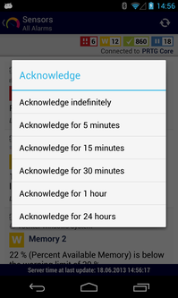 PRTG for Android Acknowledge Alarms