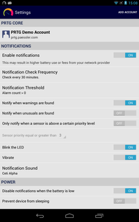 PRTG for Android Settings