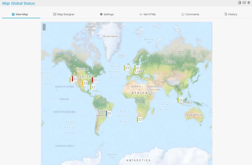 Custom PRTG map showing the status of your global monitoring infrastructure