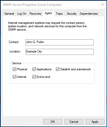 Enable services on SNMP agent